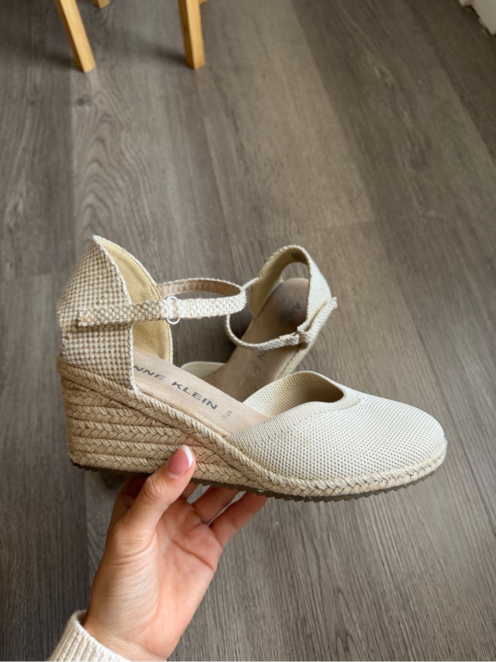 Anne Klein Cream Espadrille Wedge with Ankle Strap